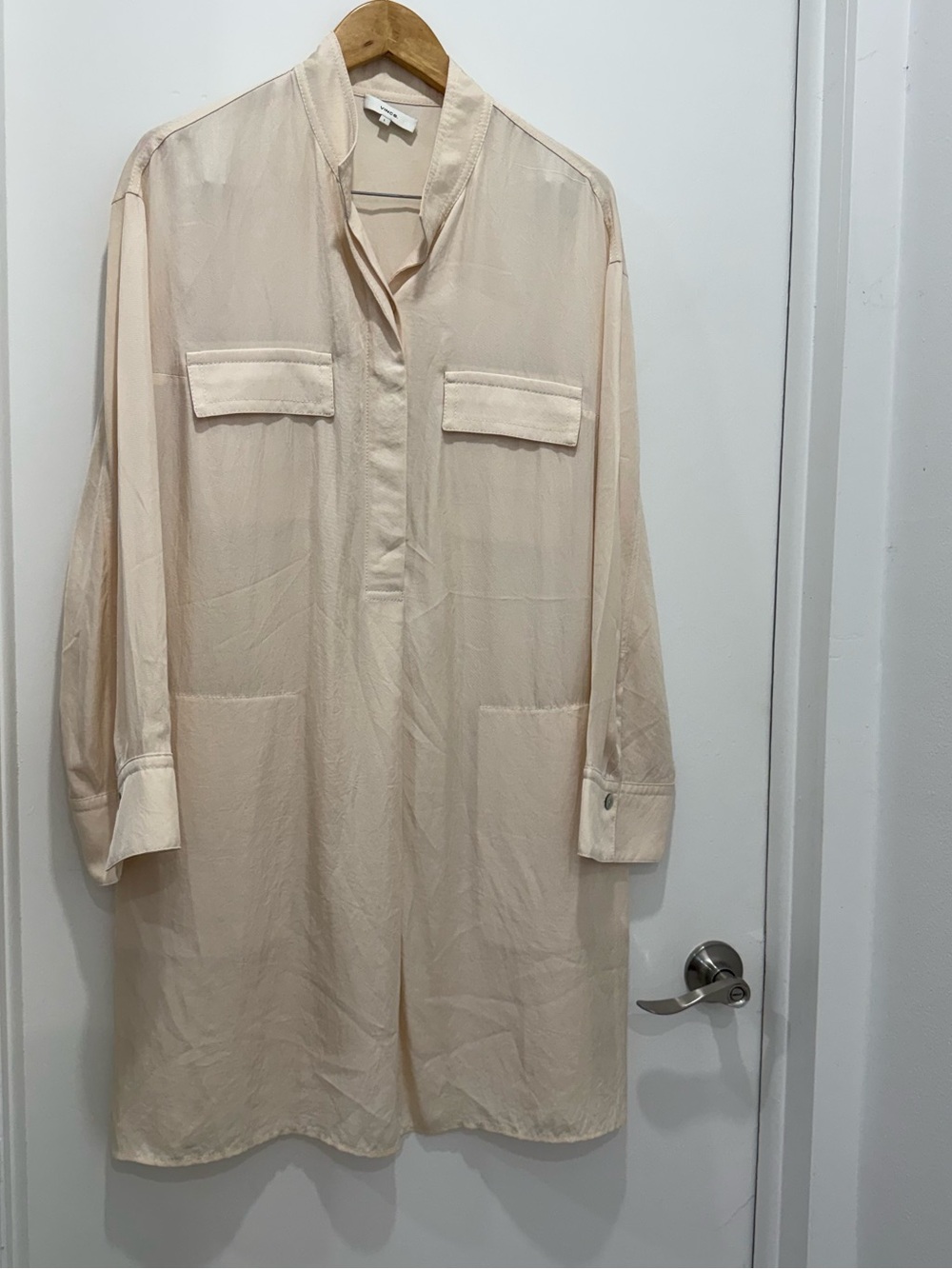 Vince Utility Shirt Dress Ecru Ivory Long Sleeve Pocket Dress Size L